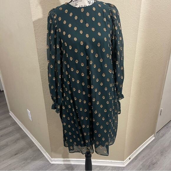Calvin Klein green gold long sleeve dress size‎ 4 - Picture 1 of 6